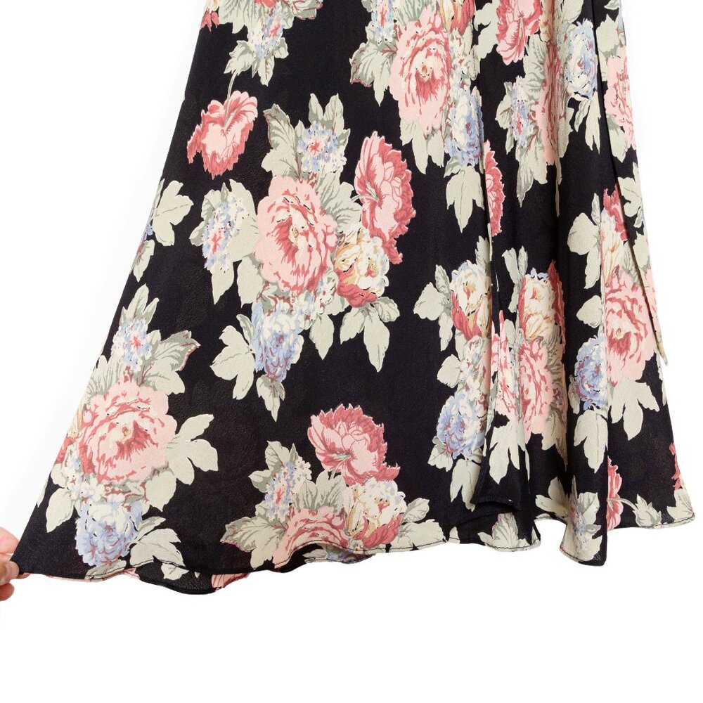 Reformation Linda Brookvale Black Viscose Floral Print Midi Wrap Dress - Size S - Picture 10 of 12